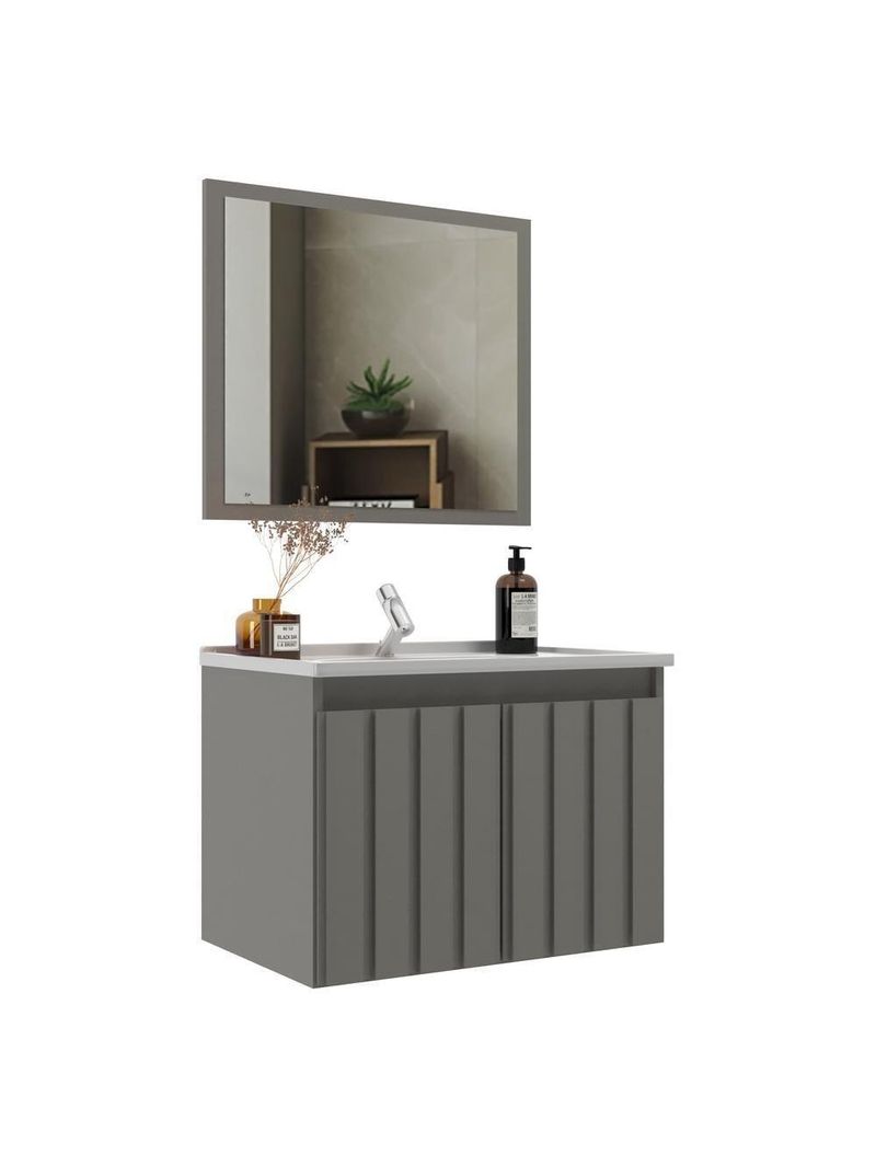 Gabinete Banheiro 60cm Com Espelheira E Cuba Multimóveis Cr10104 Cimento Cimento
