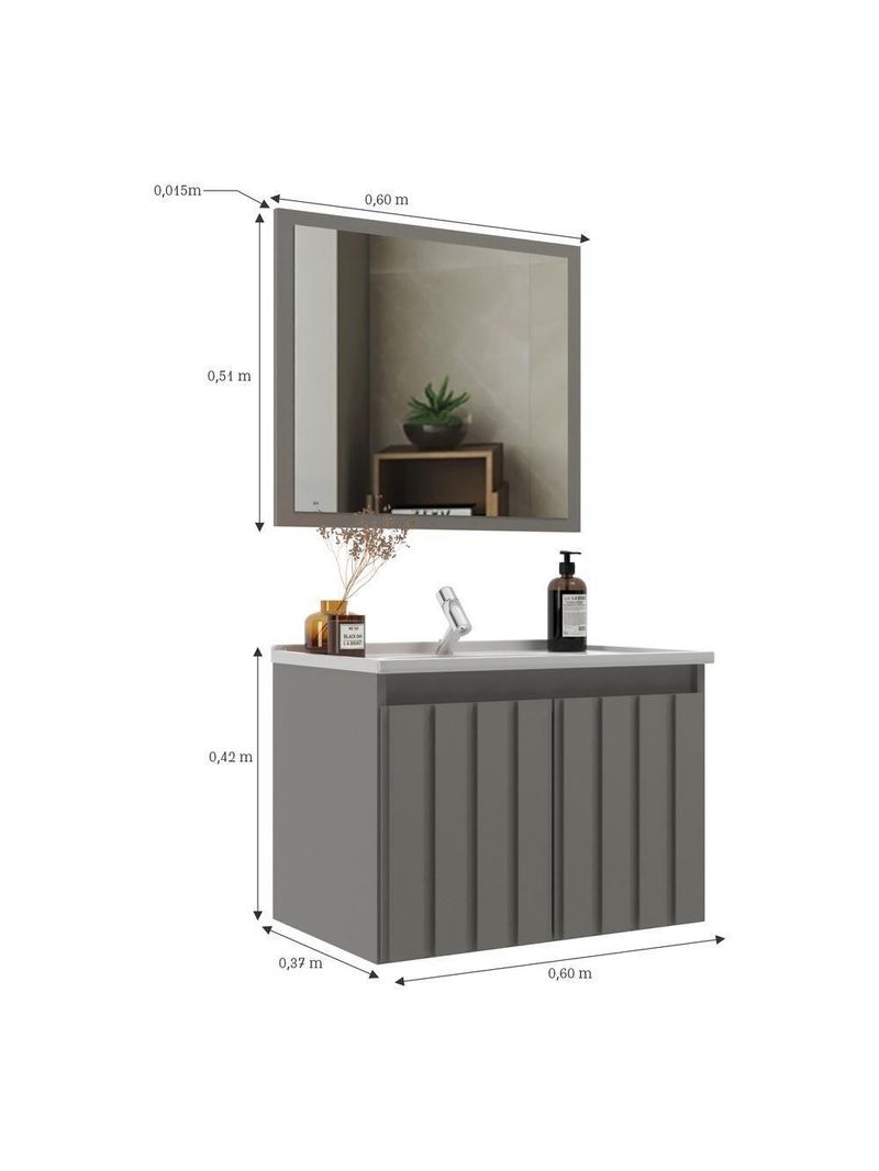 Gabinete Banheiro 60cm Com Espelheira E Cuba Multimóveis Cr10104 Cimento Cimento