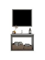 Gabinete Banheiro 60cm Com Espelheira E Cuba Multimóveis Cr10104 Cimento Cimento