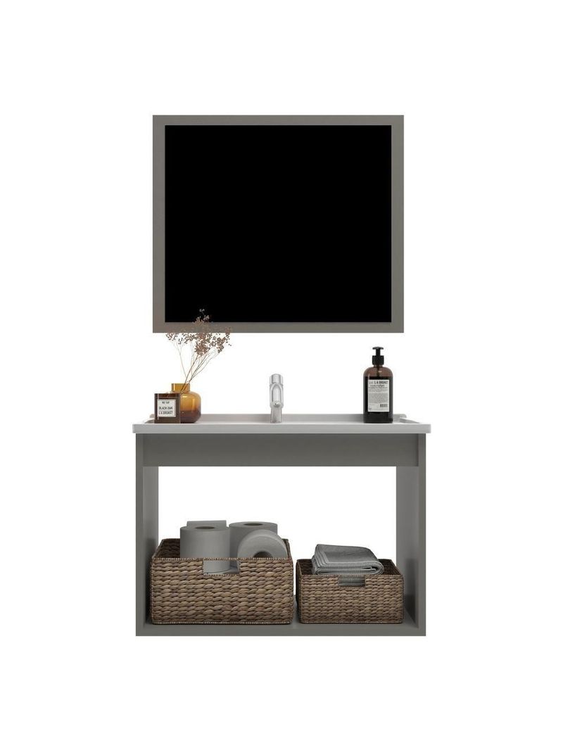 Gabinete Banheiro 60cm Com Espelheira E Cuba Multimóveis Cr10104 Cimento Cimento