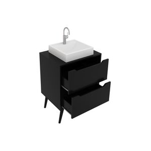 Gabinete Banheiro 60cm 2 Gavetas Retrô Multimóveis Cr10119 Preto Preto