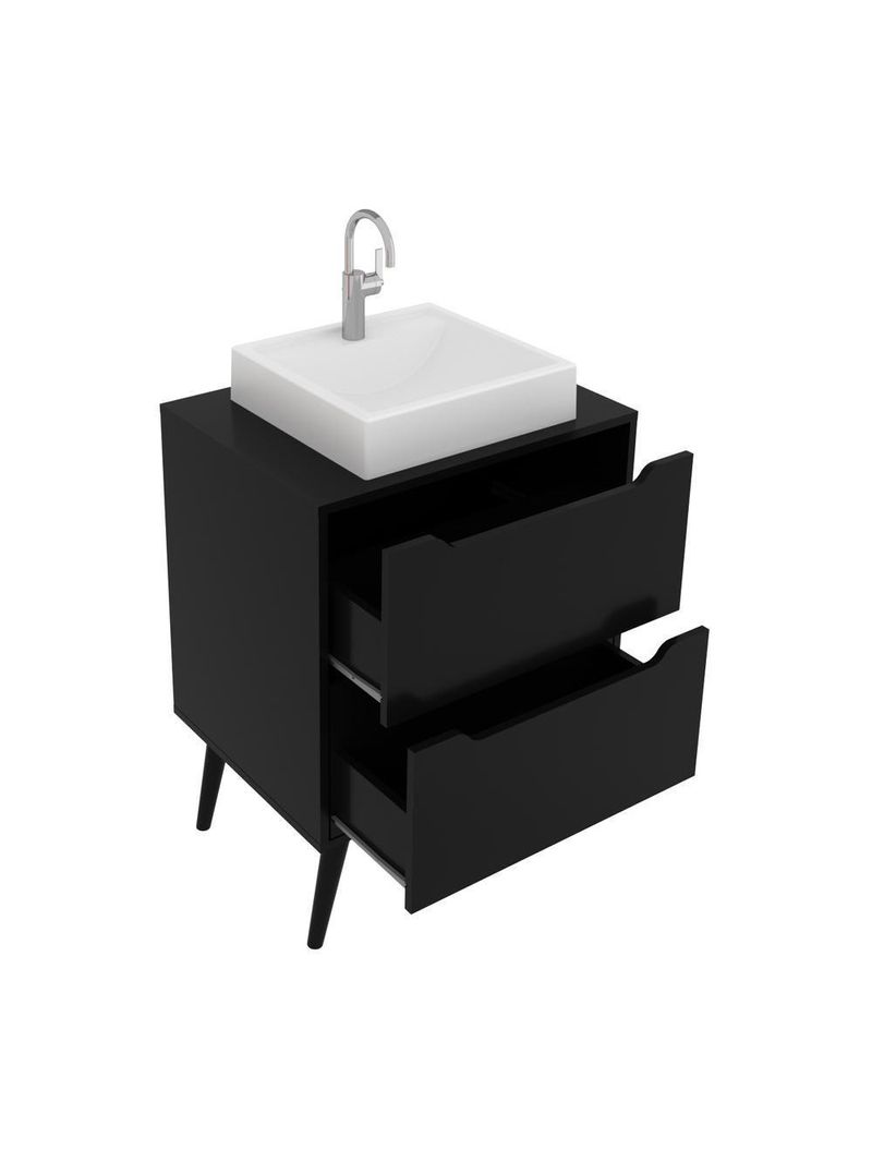 Gabinete Banheiro 60cm 2 Gavetas Retrô Cr10119 Preto