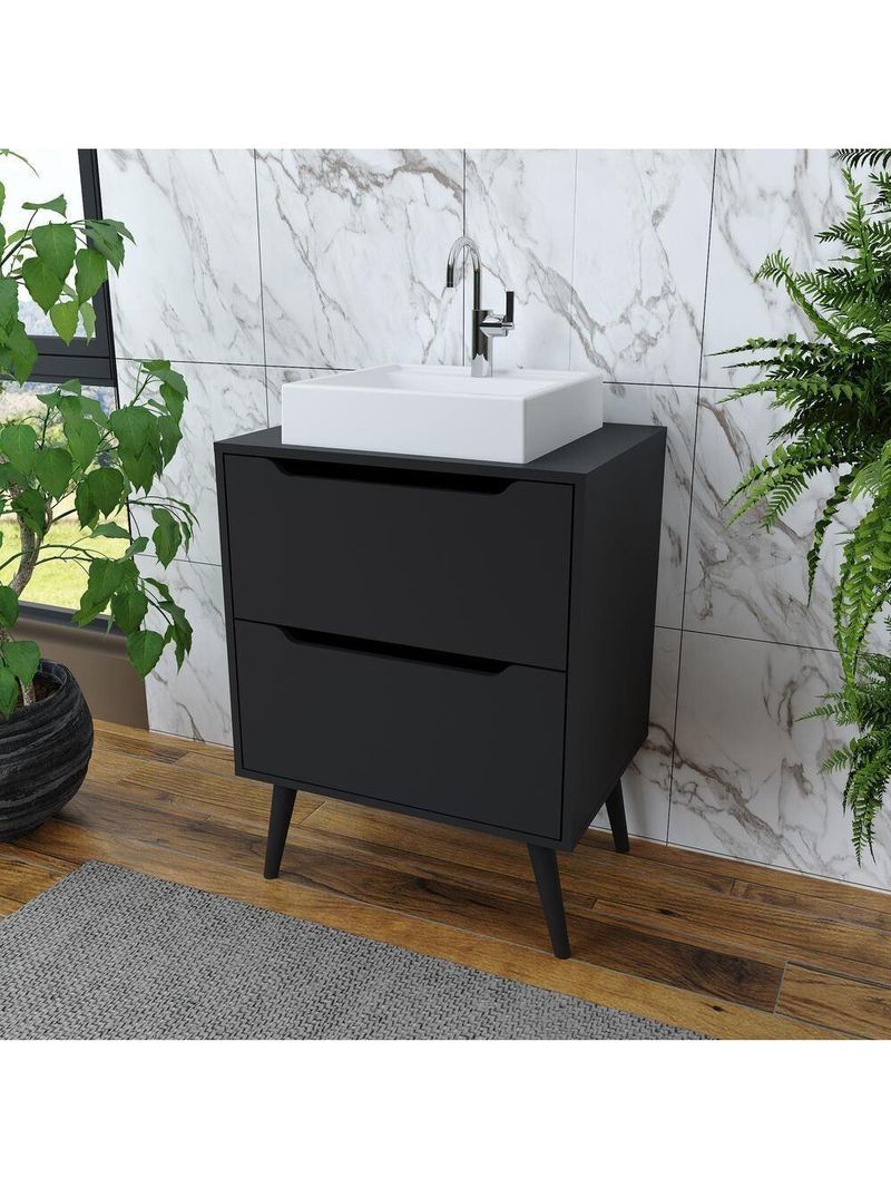Gabinete Banheiro 60cm 2 Gavetas Retrô Cr10119 Preto
