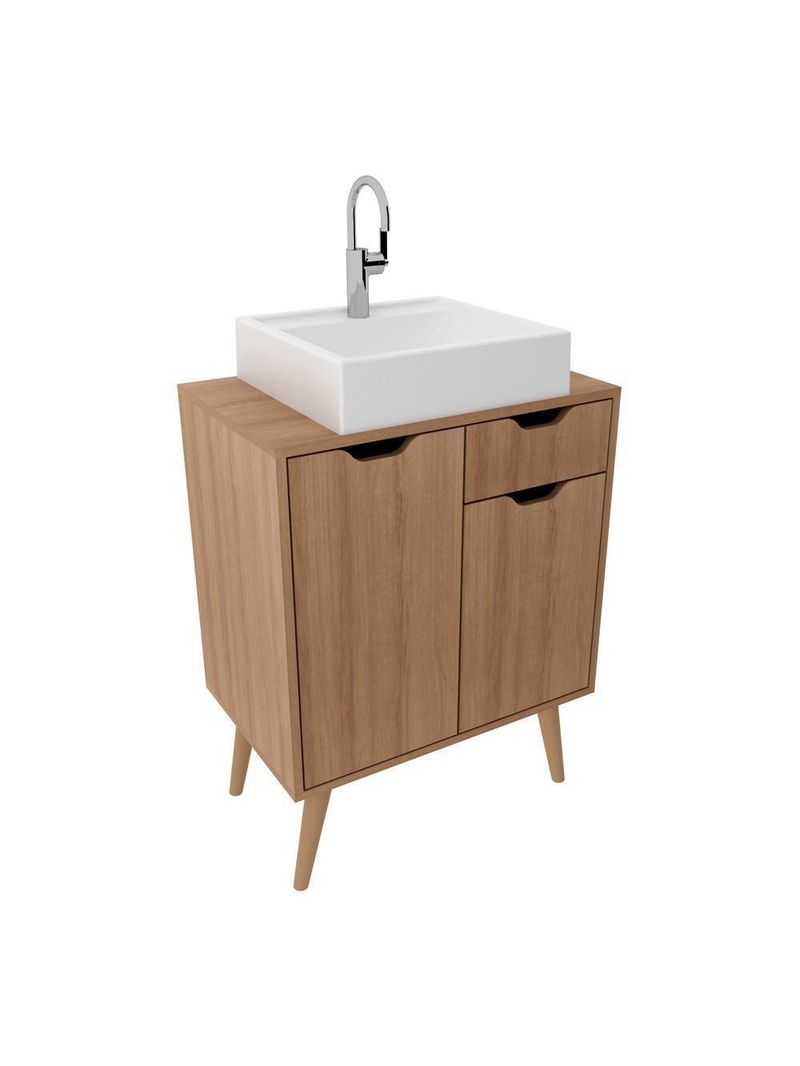 Gabinete Banheiro 60cm 2 Portas E 1 Gaveta Retrô Multimóveis Cr10118 Amêndoa Amêndoa