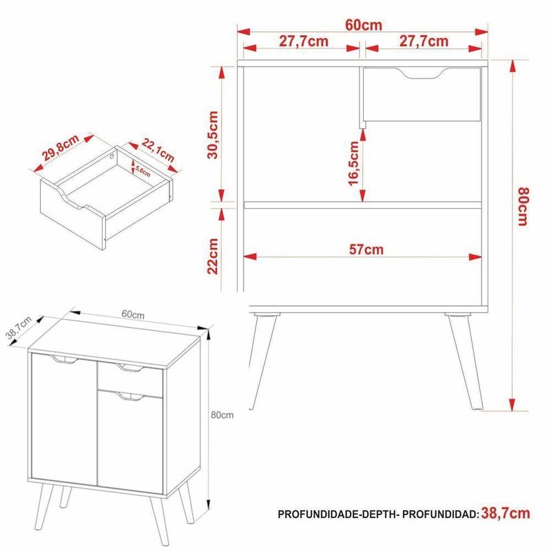 Gabinete Banheiro 60cm 2 Portas E 1 Gaveta Retrô Multimóveis Cr10118 Amêndoa Amêndoa