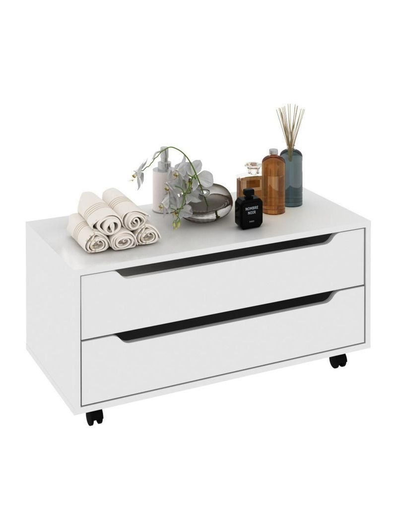 Gabinete Banheiro 80cm 2 Gavetas Retrô Com Rodízios Multimóveis Cr10121 Branco Branco