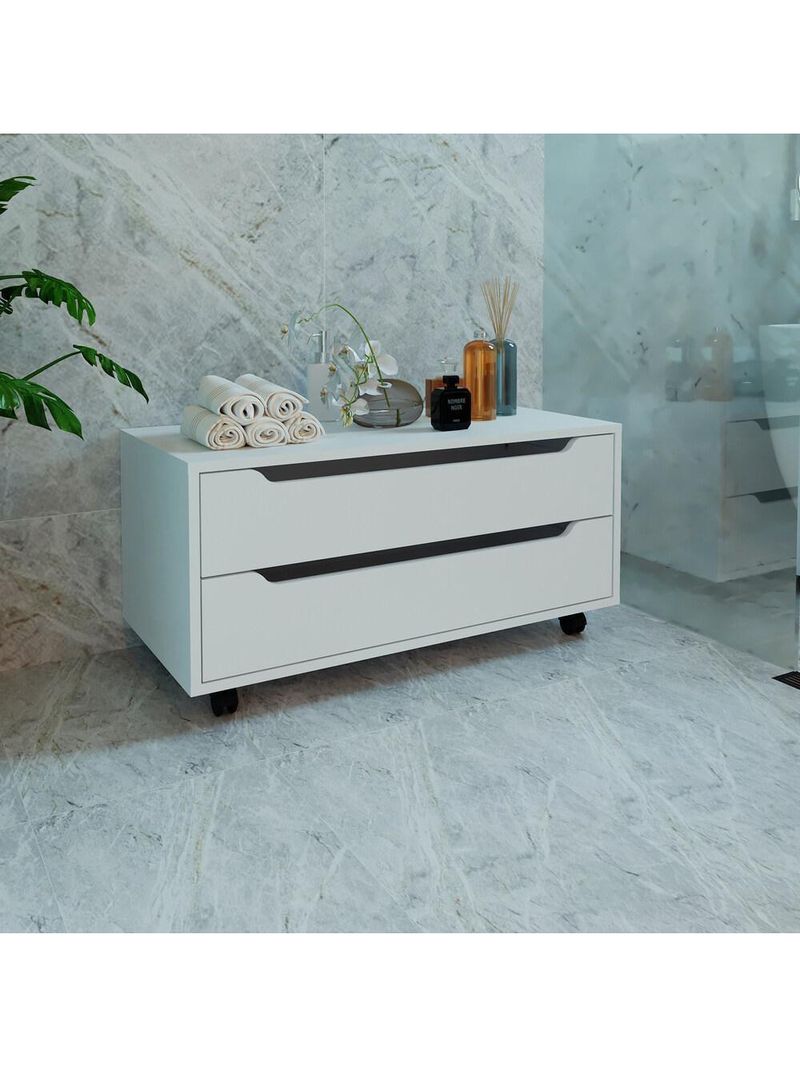 Gabinete Banheiro 80cm 2 Gavetas Retrô Com Rodízios Multimóveis Cr10121 Branco Branco