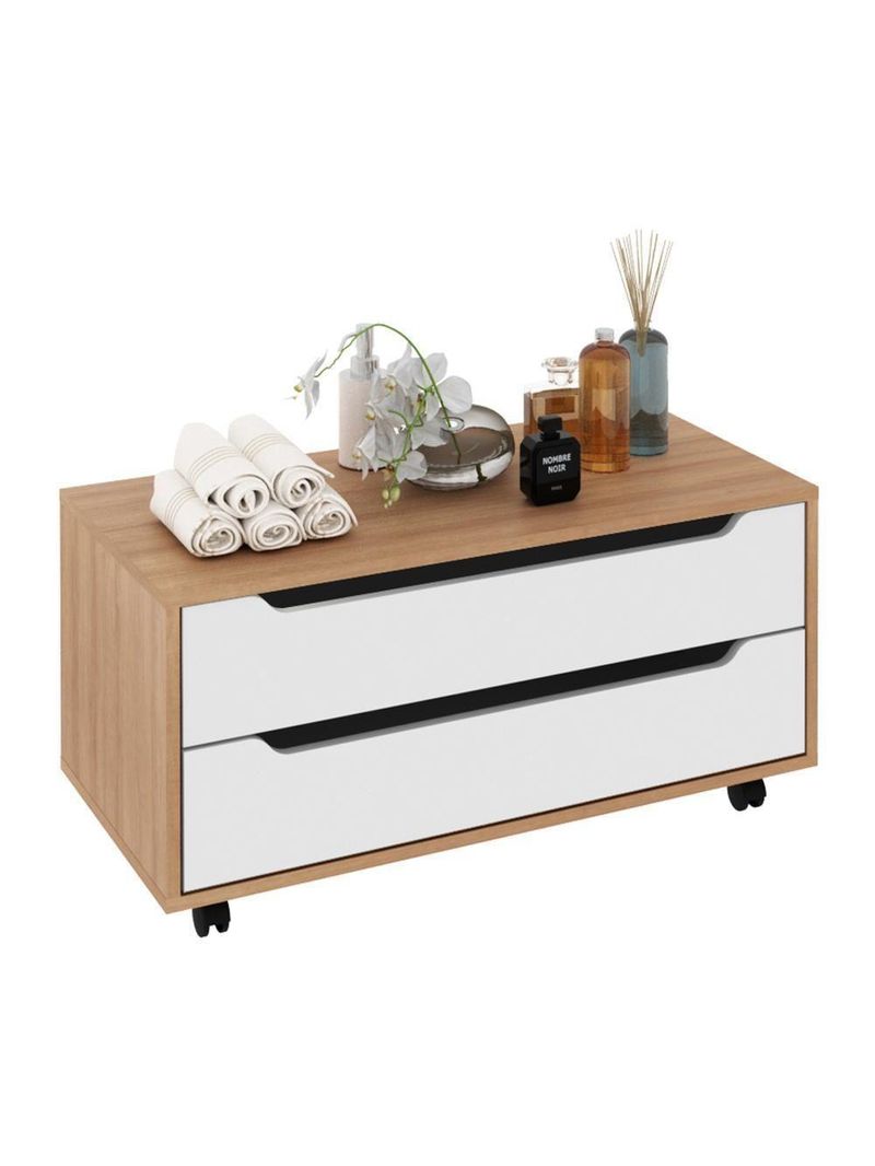 Gabinete Banheiro 80cm 2 Gavetas Retrô Com Rodízios Multimóveis Cr10121 Amêndoa-branco