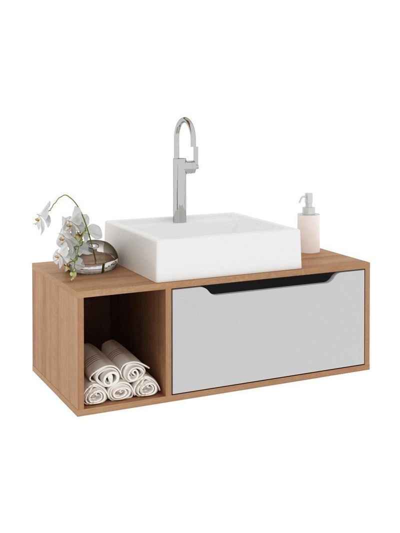Gabinete Banheiro 80cm 1 Porta Nicho Multimóveis Cr10122 Amêndoa-branco