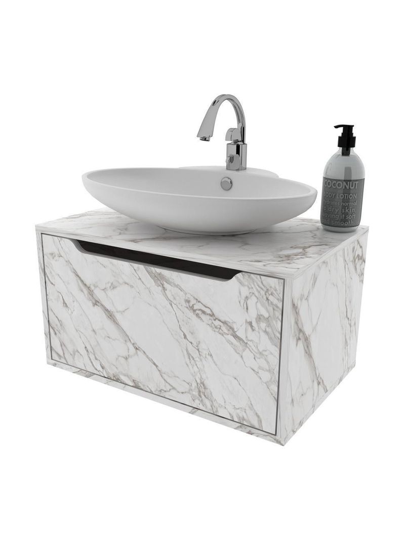 Gabinete Banheiro Suspenso 60cm 1 Porta Cr10123 Mármore Branco