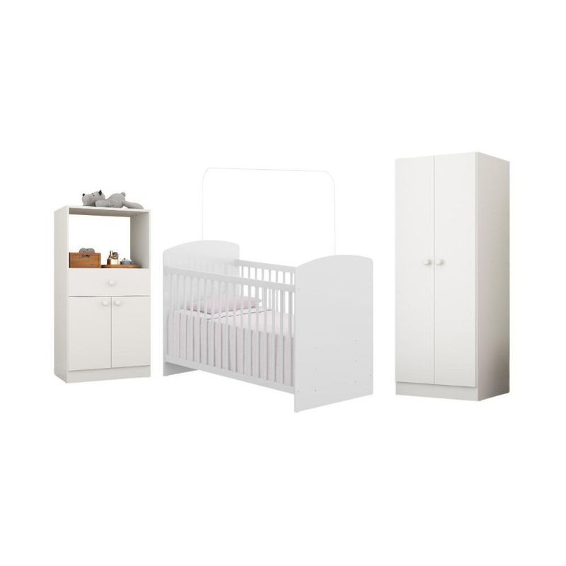 Quarto Infantil Completo Com Berço Guarda-roupa E Cômoda Multimóveis Mp4358 Branco