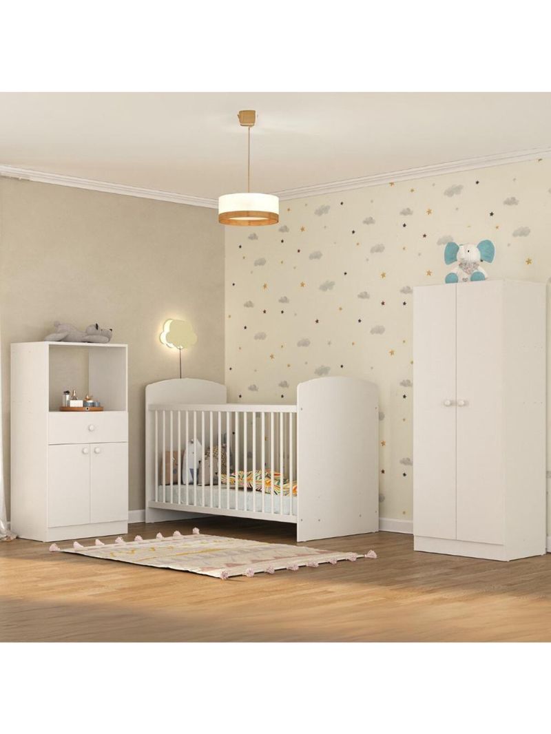 Quarto Infantil Completo Com Berço Guarda-roupa E Cômoda Multimóveis Mp4358 Branco
