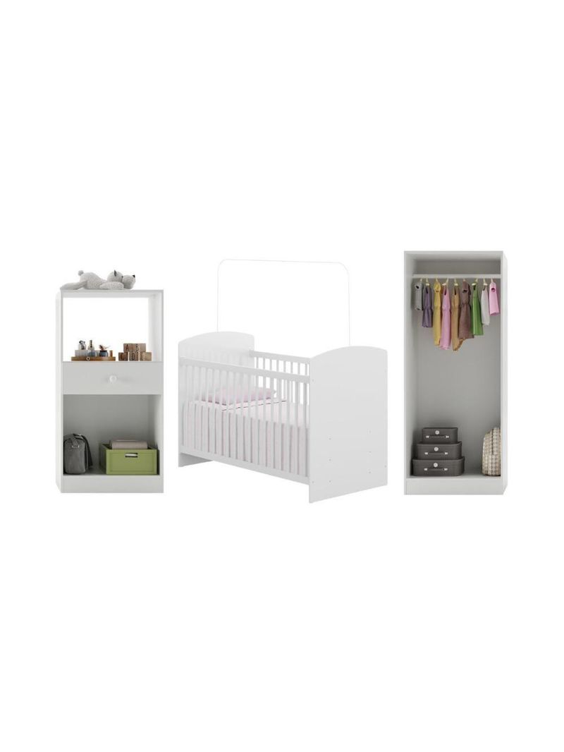 Quarto Infantil Completo Com Berço Guarda-roupa E Cômoda Multimóveis Mp4358 Branco