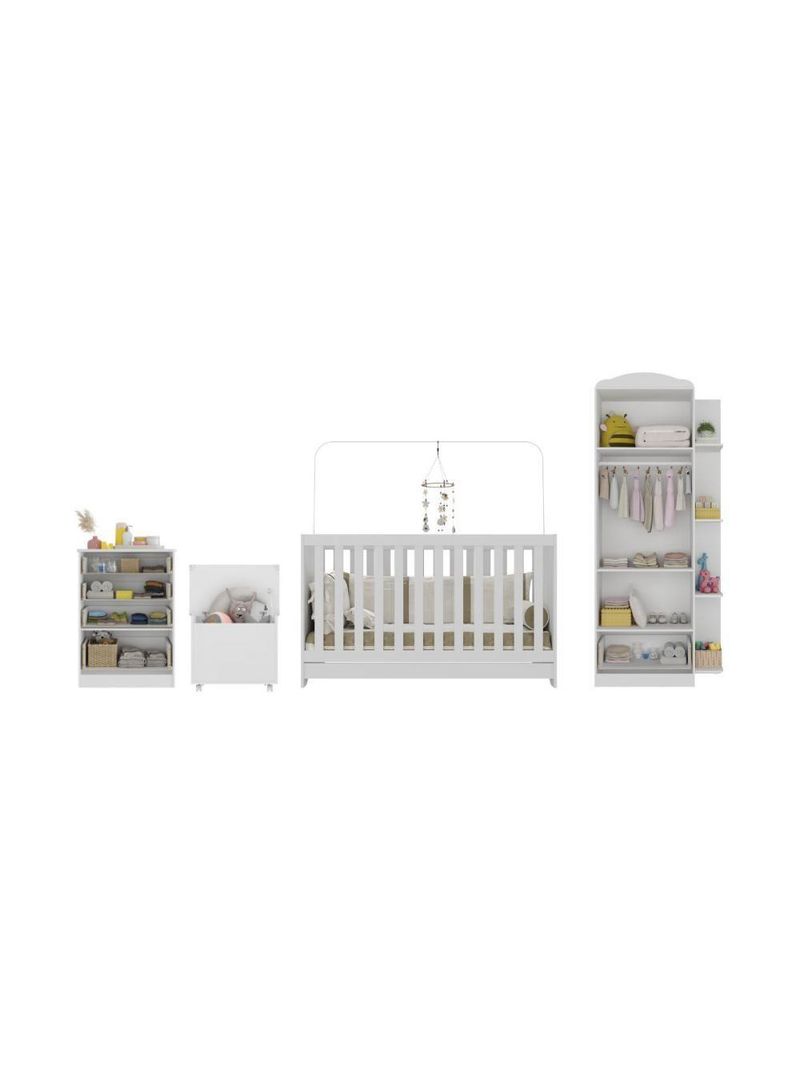 Quarto Infantil Completo Com Berço 3 Em 1 Para Colchão 130x60cm E Baú Multimóveis Mp4356 Branco/colorido