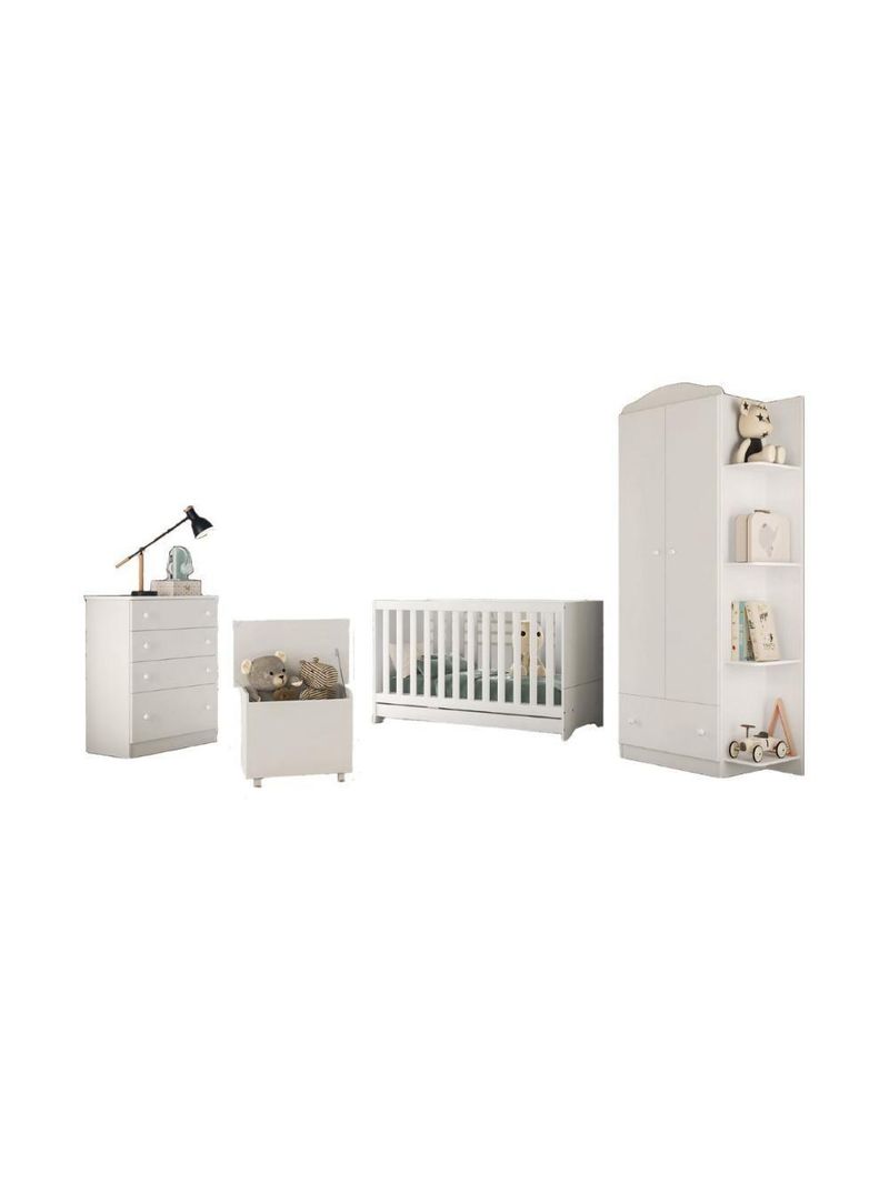 Quarto Infantil Completo Com Berço 3 Em 1 Para Colchão 130x60cm E Baú Multimóveis Mp4356 Branco/colorido