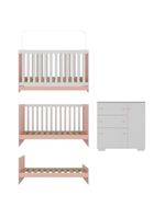 Quarto Infantil Com Berço 3 Em 1 E Cômoda Algodão Doce Multimóveis Mp4249 Branco/rosa