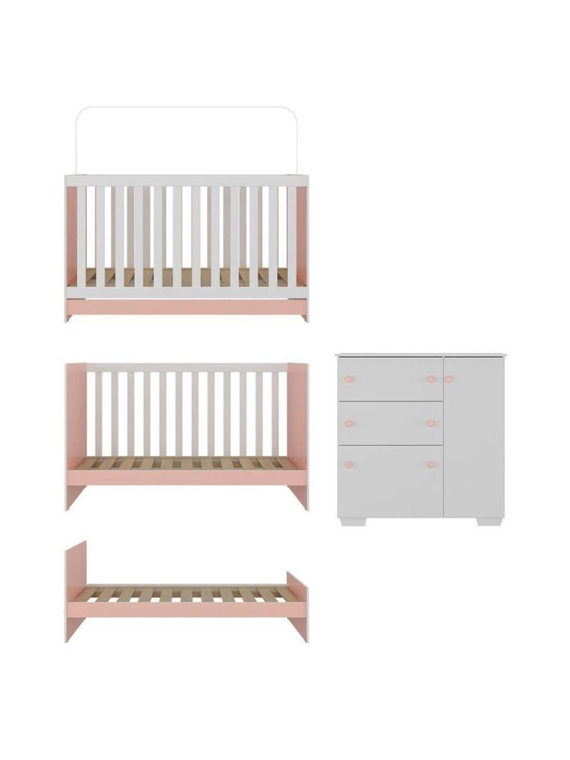 Quarto Infantil Com Berço 3 Em 1 E Cômoda Algodão Doce Multimóveis Mp4249 Branco/rosa