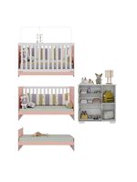 Quarto Infantil Com Berço 3 Em 1 E Cômoda Algodão Doce Multimóveis Mp4249 Branco/rosa
