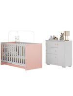 Quarto Infantil Com Berço 3 Em 1 E Cômoda Algodão Doce Multimóveis Mp4249 Branco/rosa