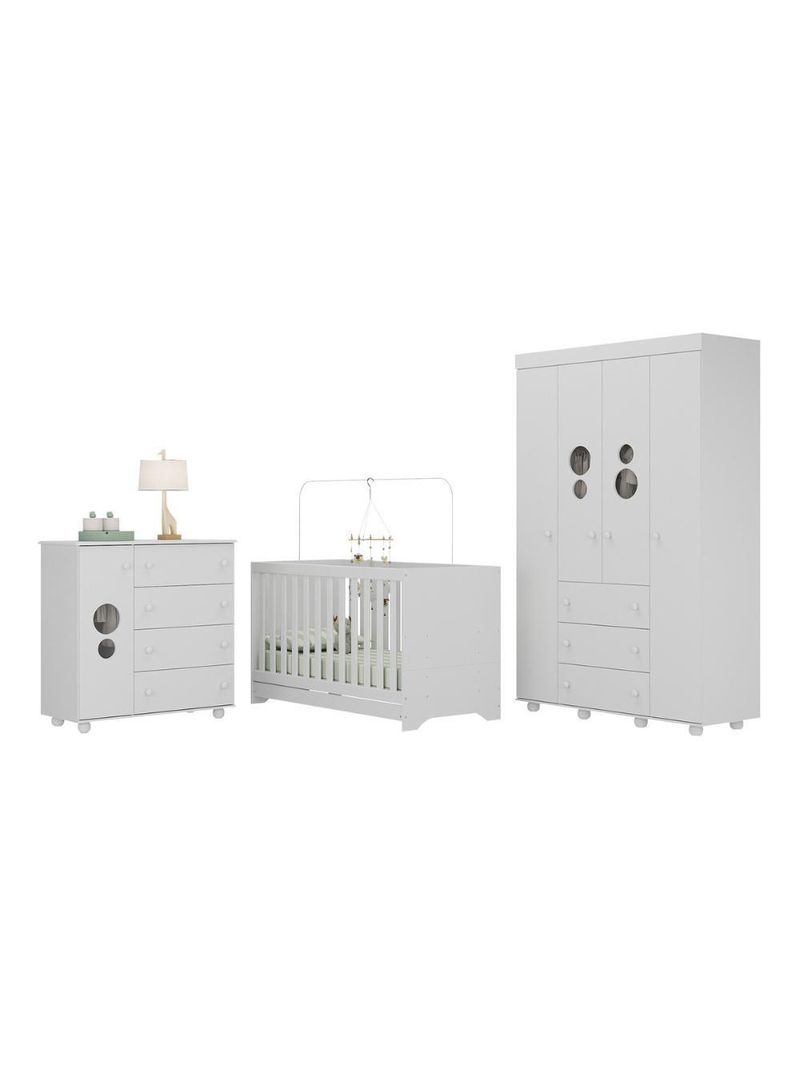 Quarto Infantil Completo Com Berço 3 Em 1 Para Colchão 130x60cm Multimóveis Mp4383 Branco