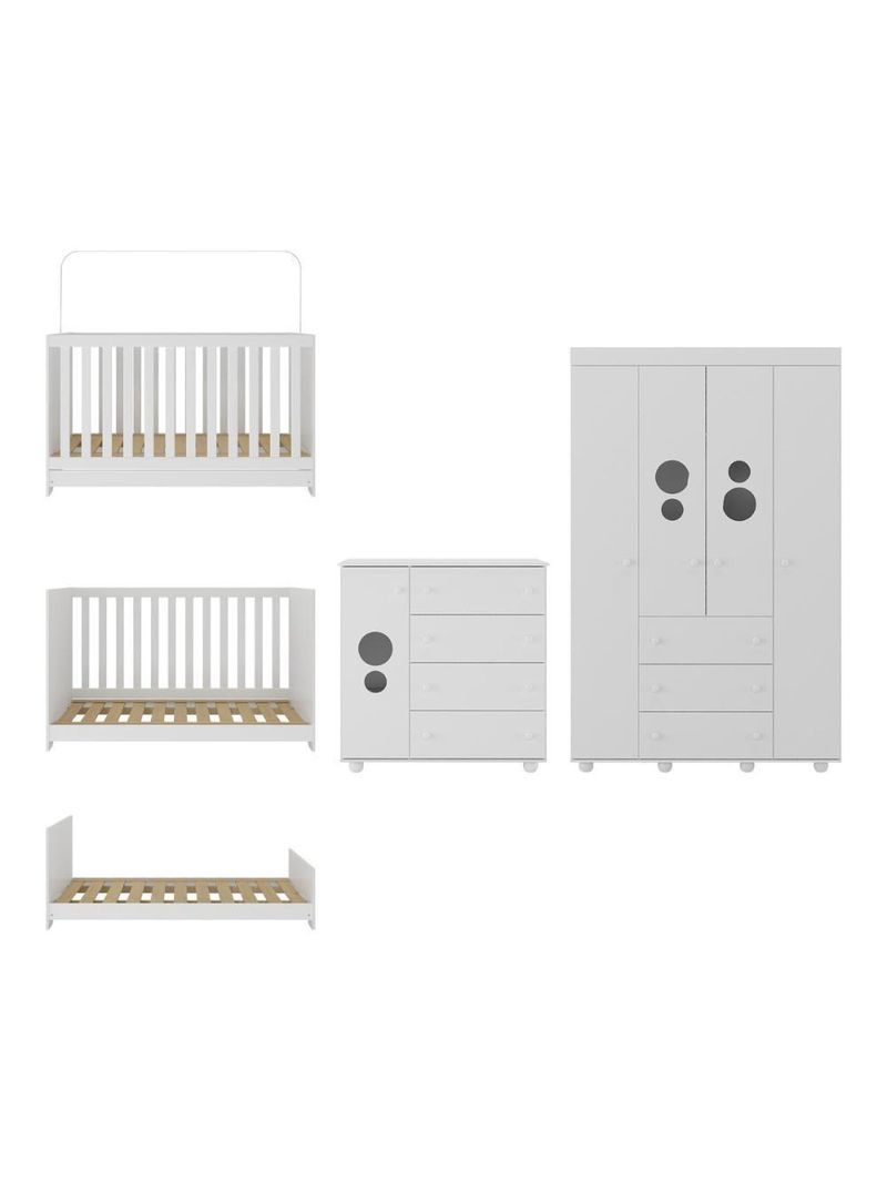 Quarto Infantil Completo Com Berço 3 Em 1 Para Colchão 130x60cm Multimóveis Mp4383 Branco