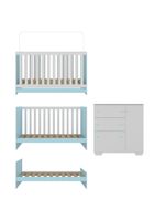 Quarto Infantil Com Berço Colchão Incluso E Cômoda Algodão Doce Multimóveis Mp4250 Branco/azul