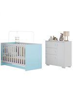 Quarto Infantil Com Berço Colchão Incluso E Cômoda Algodão Doce Multimóveis Mp4250 Branco/azul