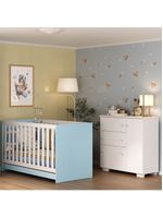 Quarto Infantil Com Berço Colchão Incluso E Cômoda Algodão Doce Multimóveis Mp4250 Branco/azul