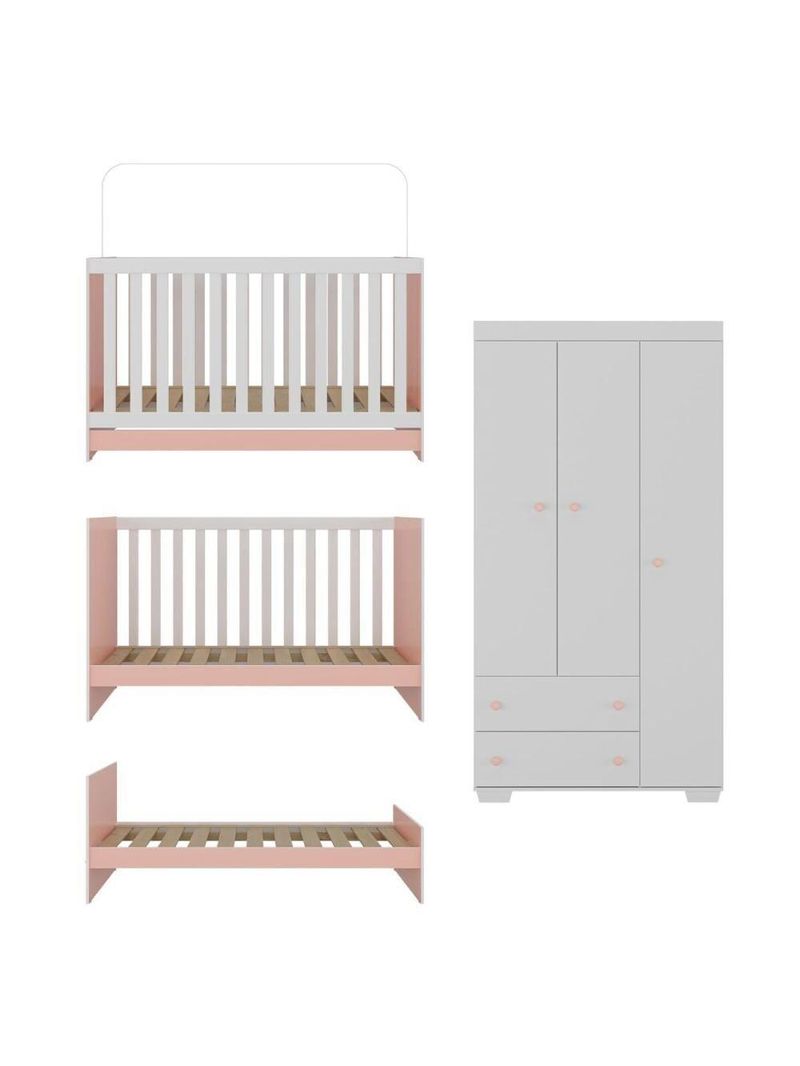 Quarto Infantil Com Berço Colchão Incluso E Guarda-roupas Algodão Doce Multimóveis Mp4248 Branco/rosa