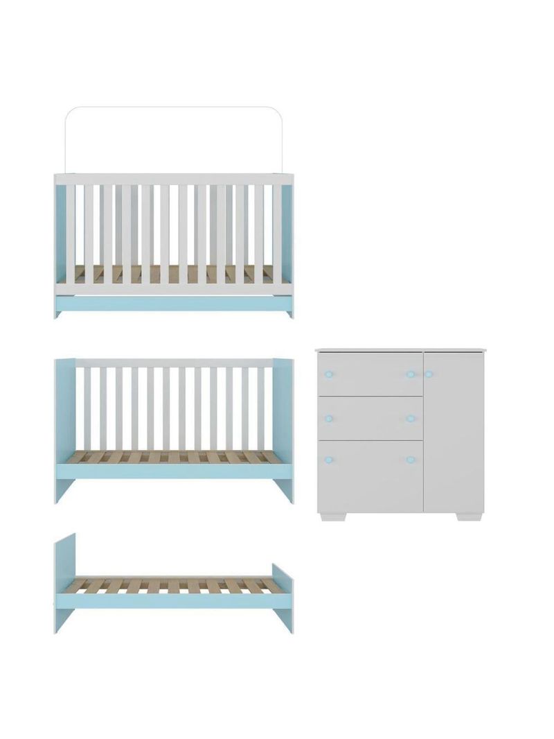 Quarto Infantil Com Berço 3 Em 1 E Cômoda Algodão Doce Multimóveis Mp4249 Branco/azul