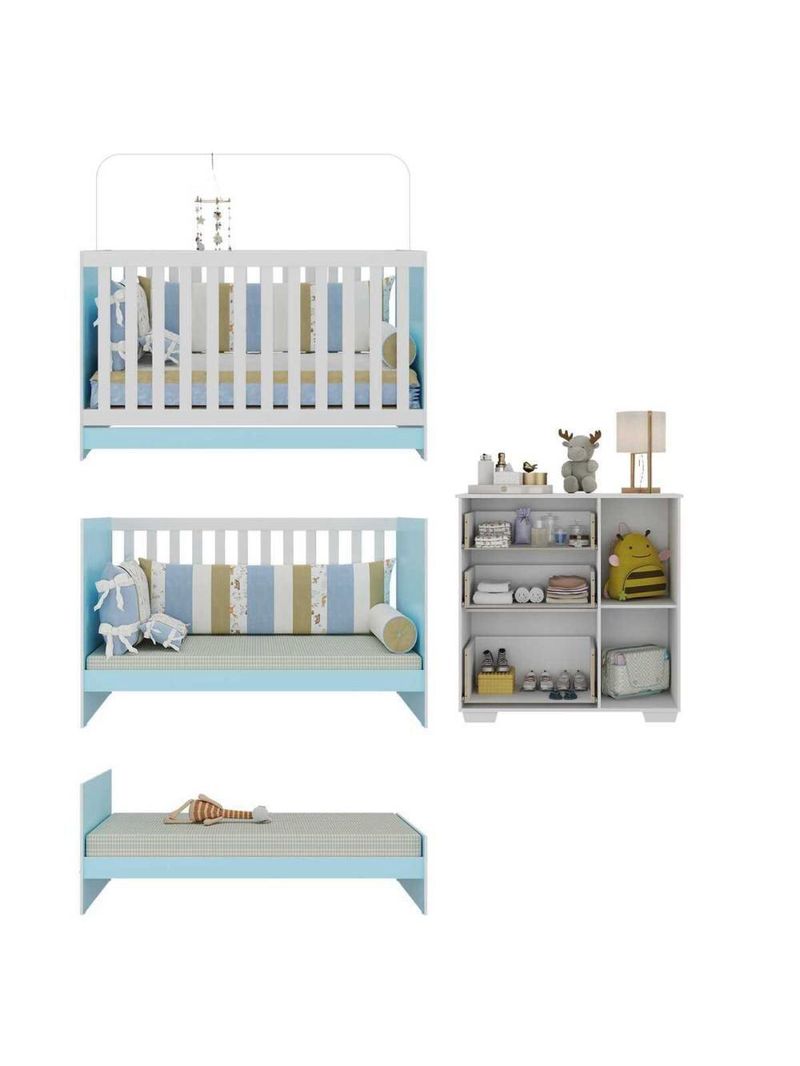 Quarto Infantil Com Berço 3 Em 1 E Cômoda Algodão Doce Multimóveis Mp4249 Branco/azul