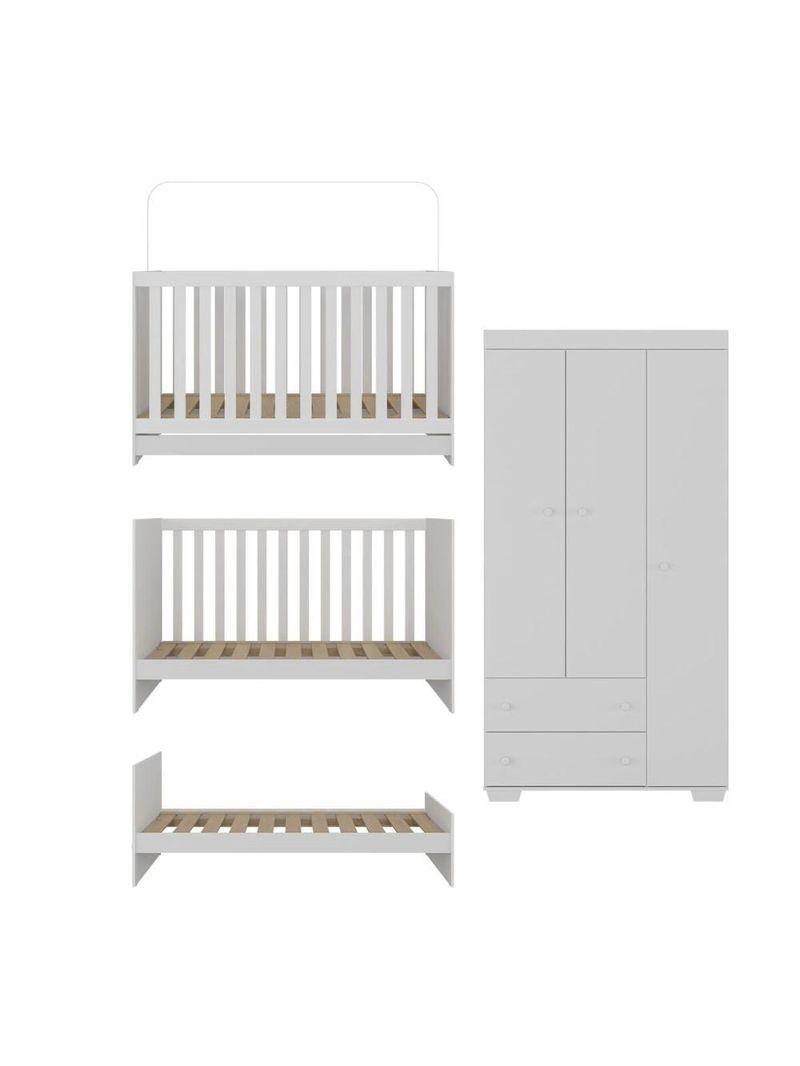Quarto Infantil Com Berço Colchão Incluso E Guarda-roupas Algodão Doce Multimóveis Mp4248 Branco