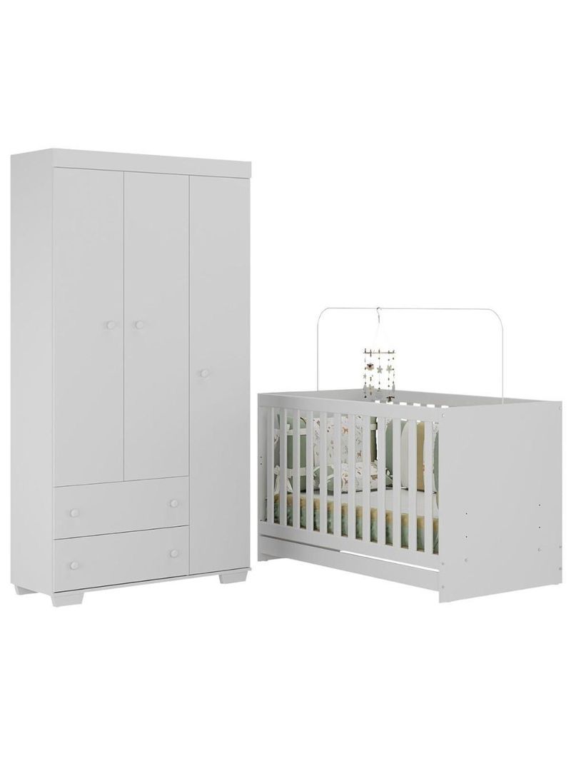 Quarto Infantil Com Berço Colchão Incluso E Guarda-roupas Algodão Doce Multimóveis Mp4248 Branco