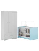 Quarto Infantil Com Berço 3 Em 1 E Guarda-roupas Algodão Doce Multimóveis Mp4247 Branco/azul