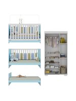 Quarto Infantil Com Berço 3 Em 1 E Guarda-roupas Algodão Doce Multimóveis Mp4247 Branco/azul