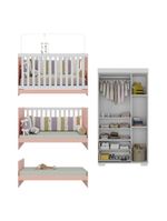 Quarto Infantil Com Berço 3 Em 1 E Guarda-roupas Algodão Doce Multimóveis Mp4247 Branco/rosa