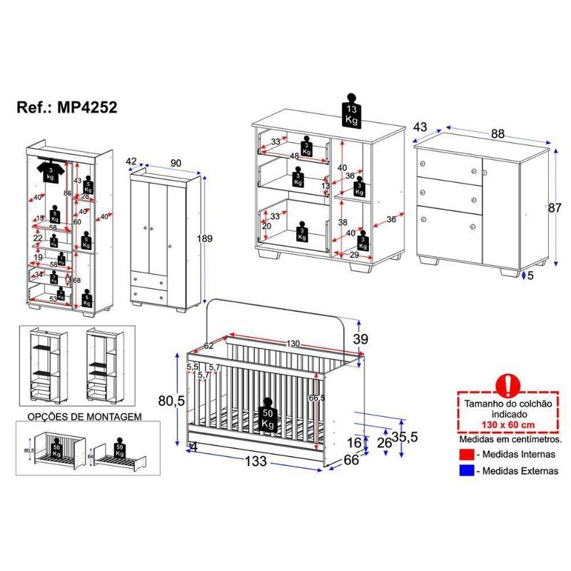 Quarto Infantil Completo Algodão Doce Multimóveis Mp4252 Branco