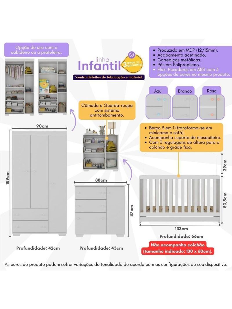 Quarto Infantil Completo Algodão Doce Multimóveis Mp4252 Branco