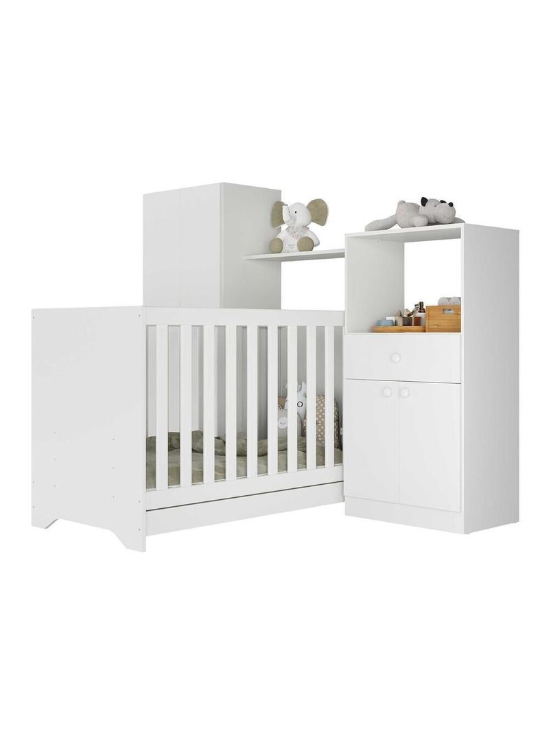 Quarto Infantil Com Berço 3 Em 1 E Colchão Incluso Luíza Multimóveis Branco