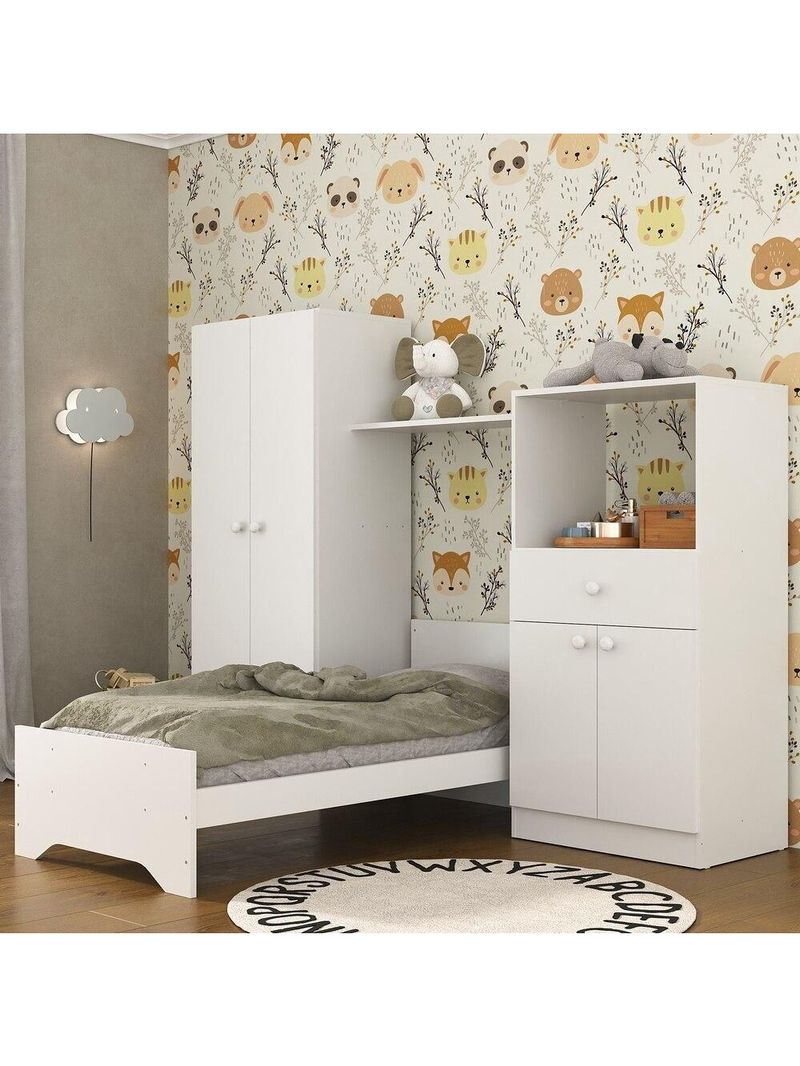 Quarto Infantil Com Berço 3 Em 1 E Colchão Incluso Luíza Multimóveis Branco