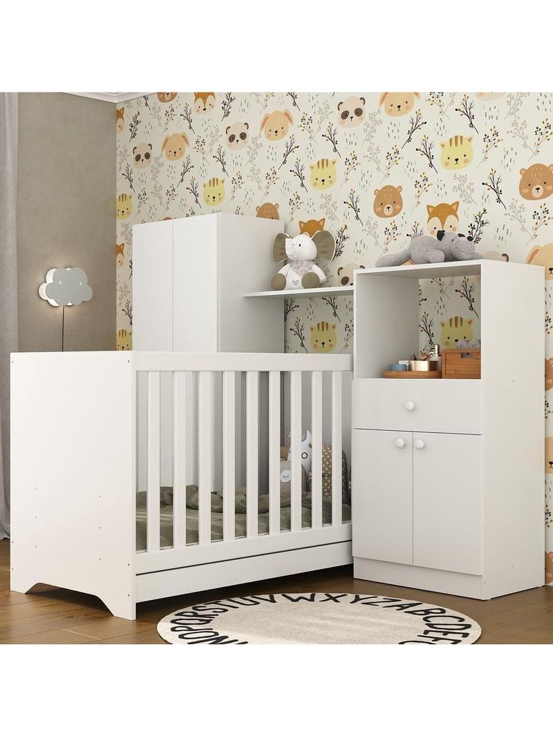 Quarto Infantil Com Berço 3 Em 1 E Colchão Incluso Luíza Multimóveis Branco