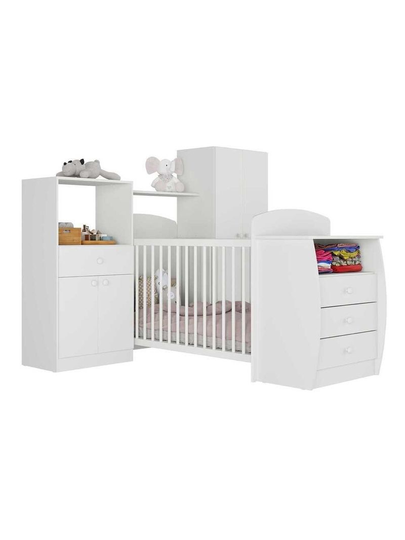 Quarto Infantil Com Berço-cômoda E Colchão Incluso Laura Multimóveis Branco