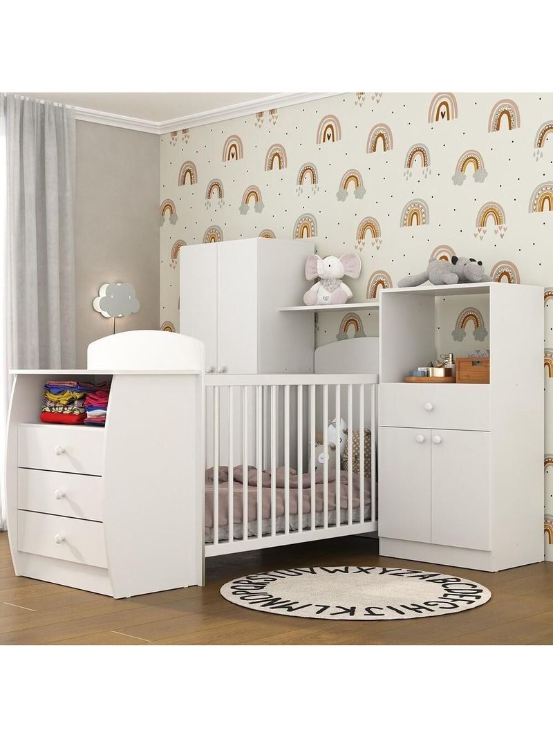 Quarto Infantil Com Berço-cômoda E Colchão Incluso Laura Multimóveis Branco