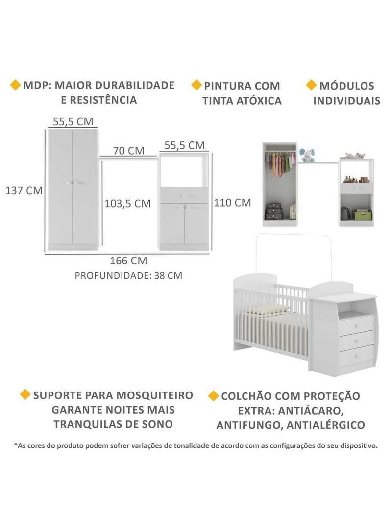 Quarto Infantil Com Berço-cômoda E Colchão Incluso Laura Multimóveis Branco
