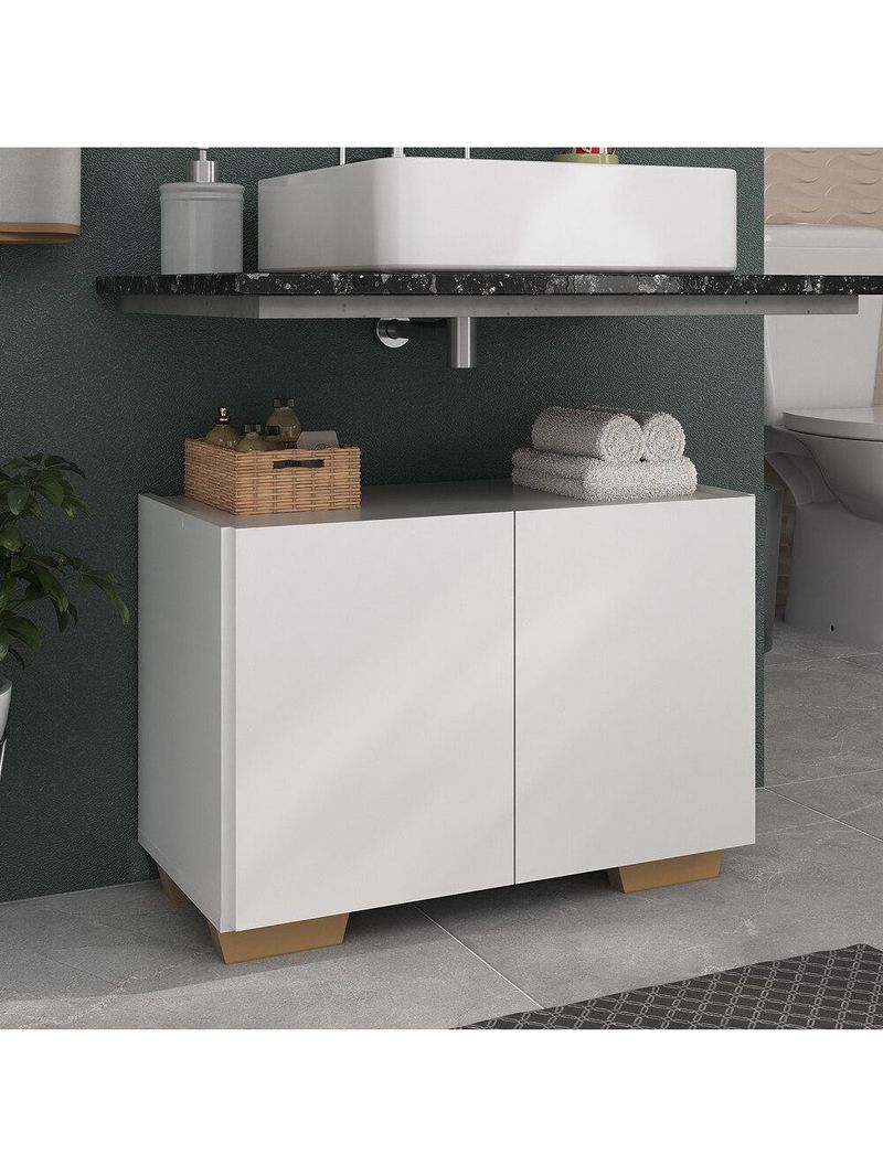 Gabinete Armário De Banheiro 62,5cm 2 Portas Com Pés Multimóveis Mp5046 Branco/natural