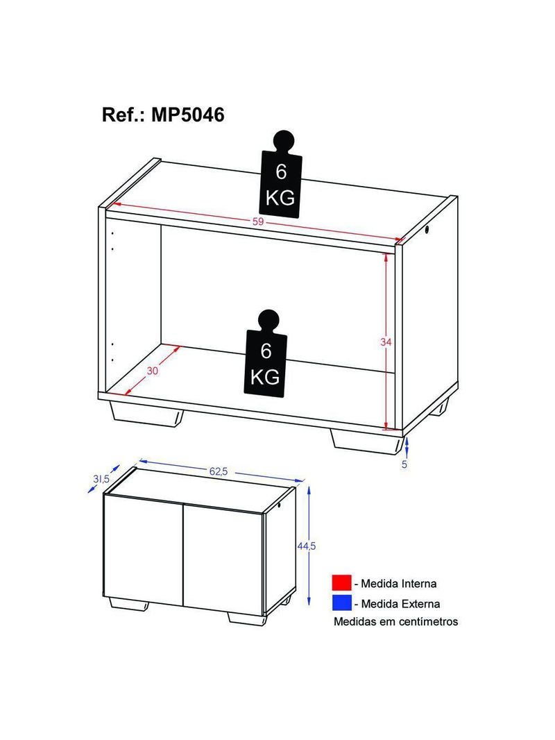 Gabinete Armário De Banheiro 62,5cm 2 Portas Com Pés Multimóveis Mp5046 Branco/natural