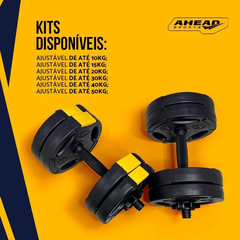 Kit Halteres Ajustável com Barra Até 15kg para Musculação em Casa Preto Ahead Sports