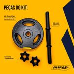 Kit Halteres Ajustável com Barra Até 15kg para Musculação em Casa Preto Ahead Sports