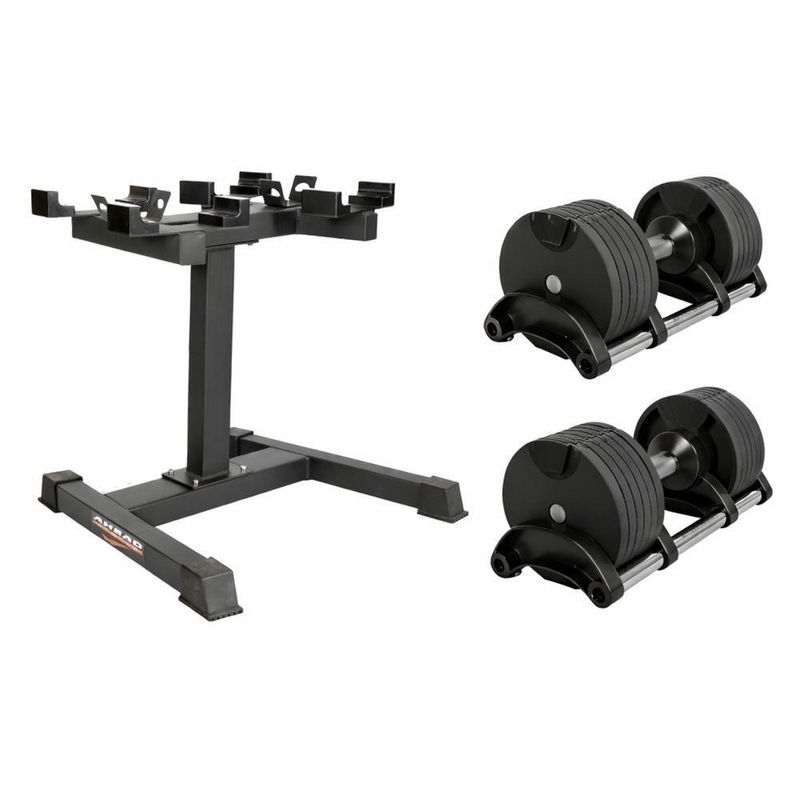 Kit Dumbell Ajustável 32kg Ahead Sports Com Suporte Rack