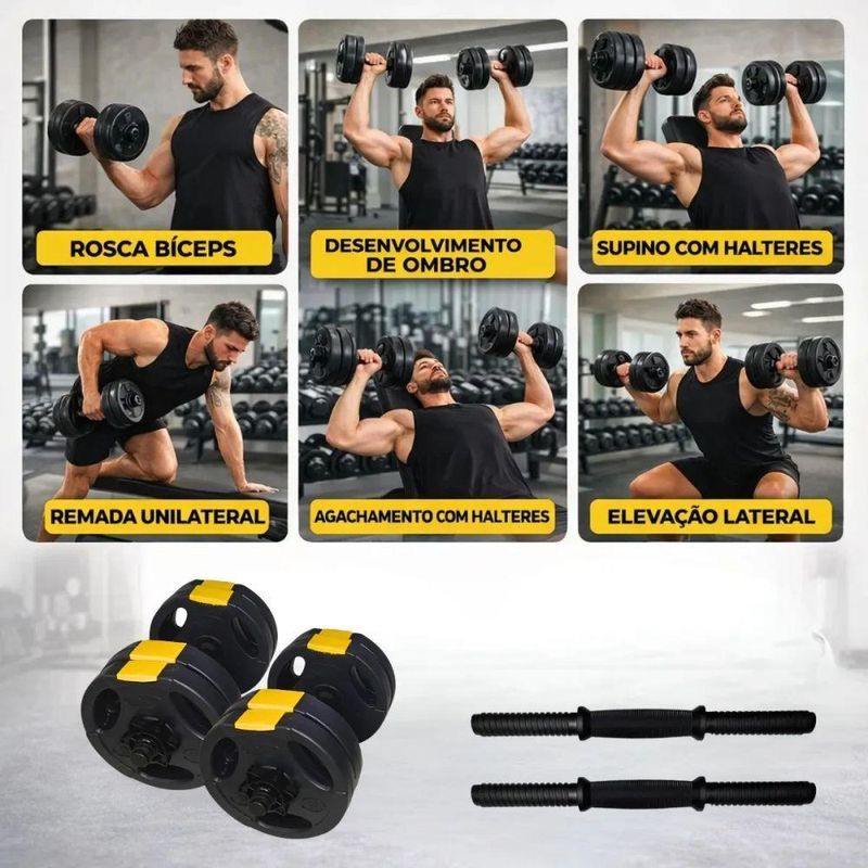 Kit Halteres Musculação Ajustável Com Barra Até 10 + Ebook
